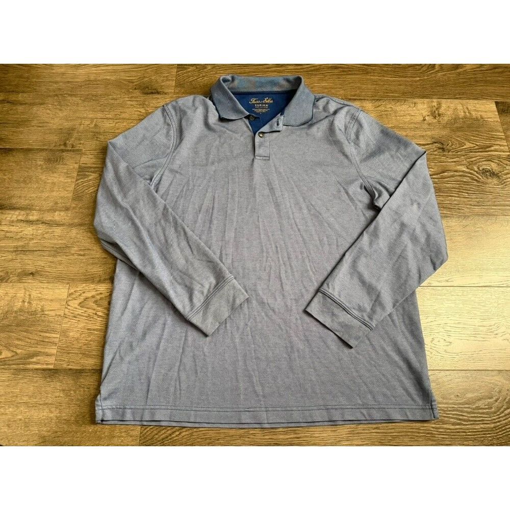 EUC Mens Tasso Elba Supima long sleeve blue‎ polo size L